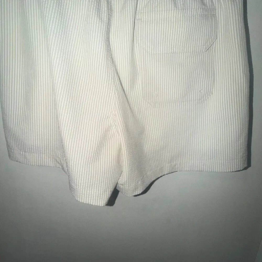 ABERCROMBIE & FITCH Tan Stripe Seersucker 5” Swim Shorts-S